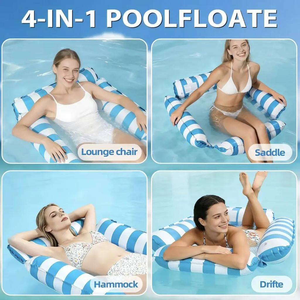 Aufblasbare Pool-Hängematte, Faltbarer gestreifter schwimmender Stuhl & Wasser-Hängematte Pool-Schwimmkörper Liege für Außenpools