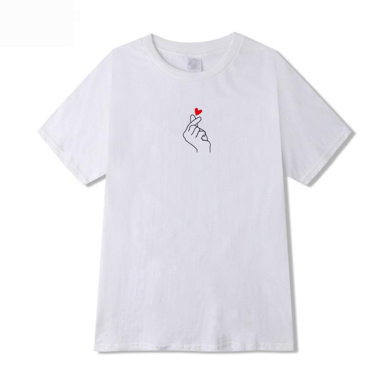 New Brand Finger Heart T Shirt Lovely Summer Men Women Gesture Of Love Graphic Print Short Sleeve Tops 100% Cotton Cute T-shirts