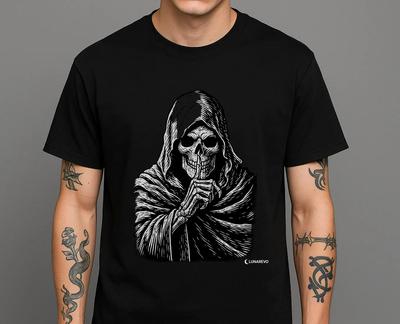 Best Selling Fashion Summer New Street Grim Reaper T-Shirt Gothic Streetwear Skull Tee, Dark Aesthetic Unisex Top Men Tee