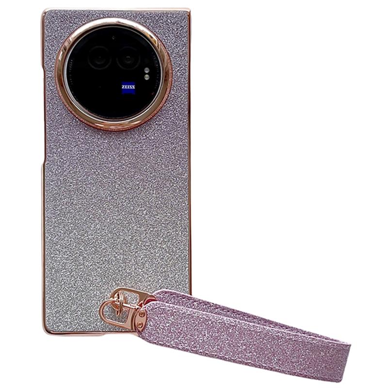 For vivo X Fold3 Case Hard PC Bling Glitter Phone Cover with Wrist Strap