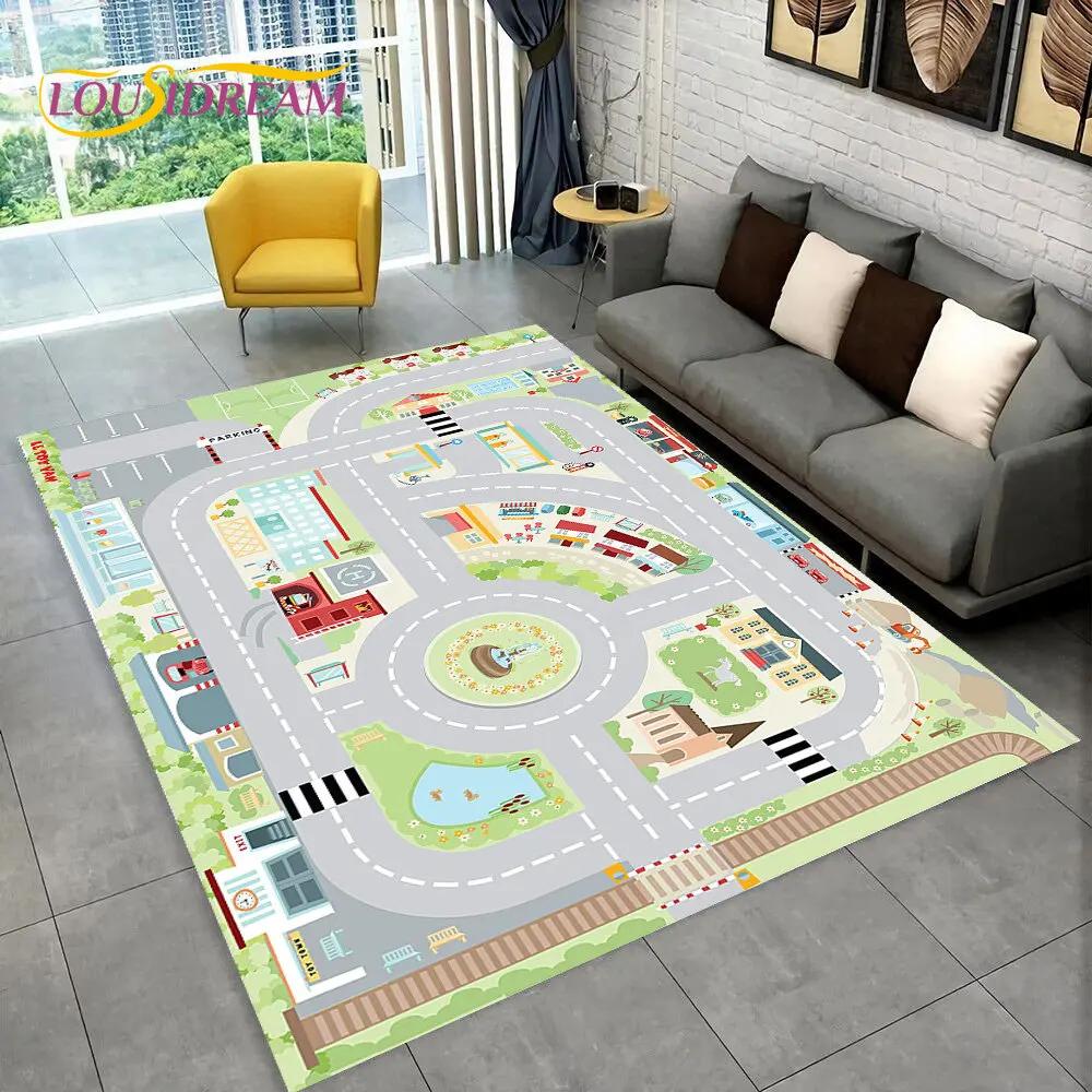 Child Playmat Highway Simulated City Traffic Playroom Area Rug,Carpet for Home Living Room Bedroom Sofa ,kids Non-slip Floor Mat