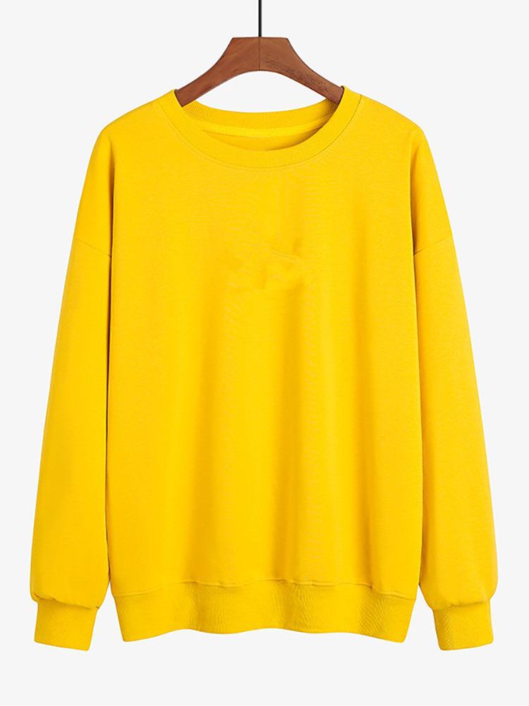 Women's 2023 Autumn/Winter Loose Fit Plus Velvet Round Neck Solid Color Hoodie