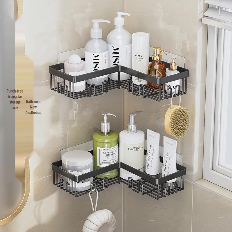 Non-Drill Wall-Mounted Bathroom Shelf: Double-Layer Movable Storage for Toiletries