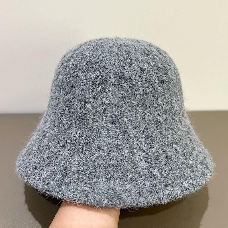 Retro Jednobarevný Klobouk Bucket Dámský Plyšový Pletený Klobouk Bucket Zimní Termální Klobouk Basin Dámský