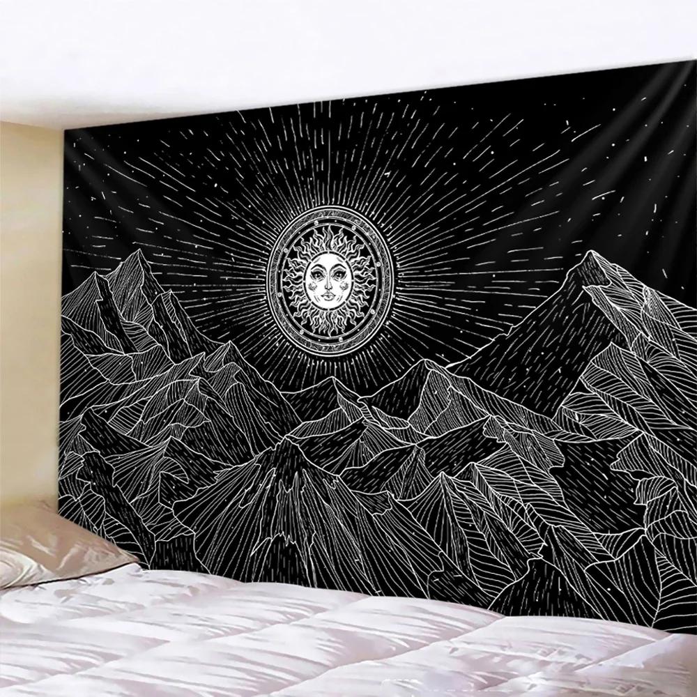 Black and White Moon Mandala Tapestry Bohemian Decoration Wall Hanging Bedroom Psychedelic Scene Starlight Art Home