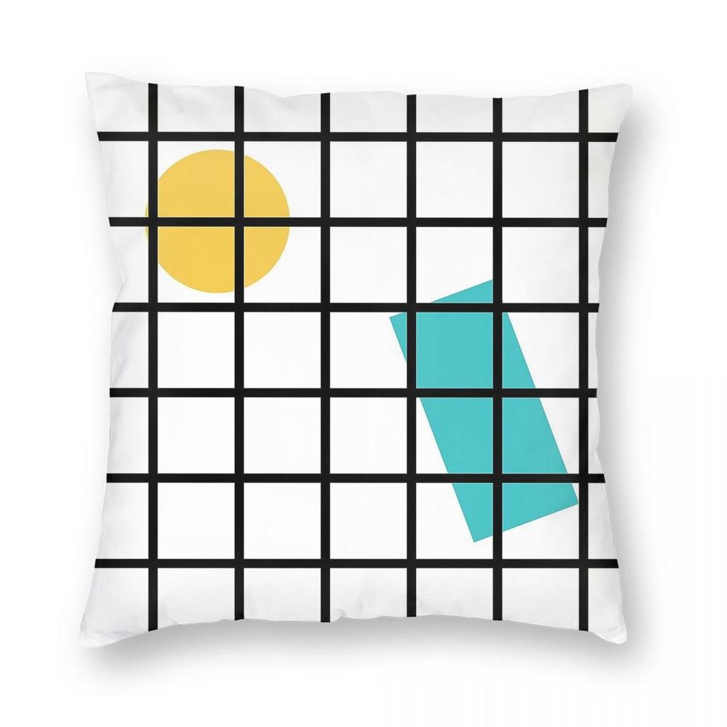 Cute Memphis Grid Pillowcase Polyester Linen Velvet Printed Zip Decorative Car Cushion Case