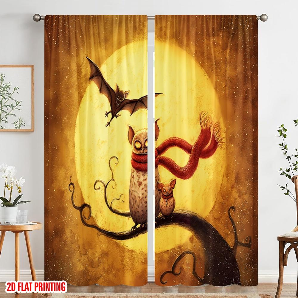 2 Stück, 2D-Flachdruck Vorhänge Digitaldruck Halloween Geist (20) Polyester (ohne Stange) Zimmerdeko für Wohnzimmer und