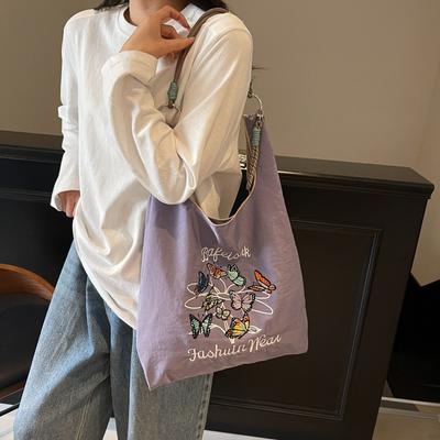 Embroidered Shopping Bag New Eco-friendly Bag Commuter Fashion Versatile Tote Shoulder Women's Cloth Bag