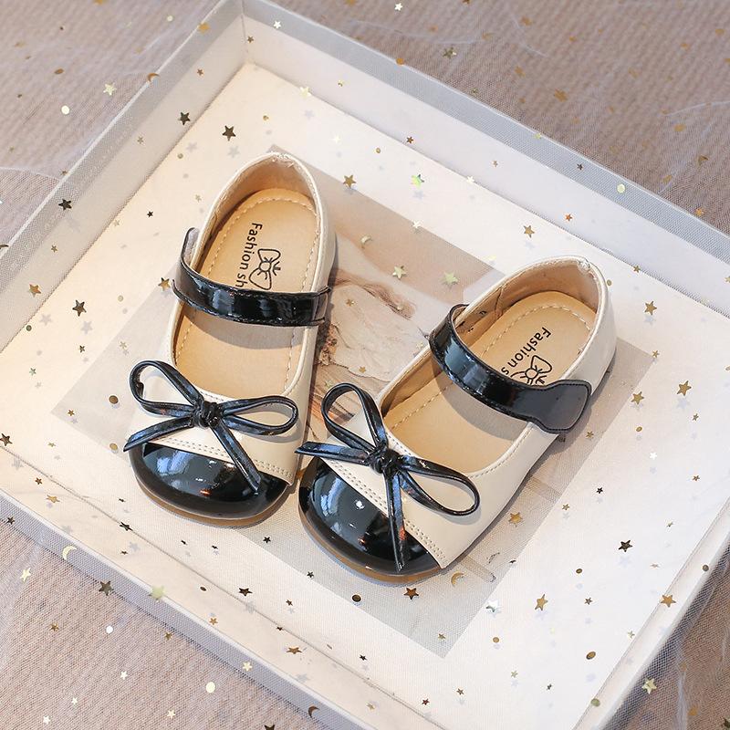 Girls  small leather shoes2026Spring new style little girl s shoes, soft leather single shoes, princess shoes with bow, leather shoes for older 23Inner Length14.5cm бежевый