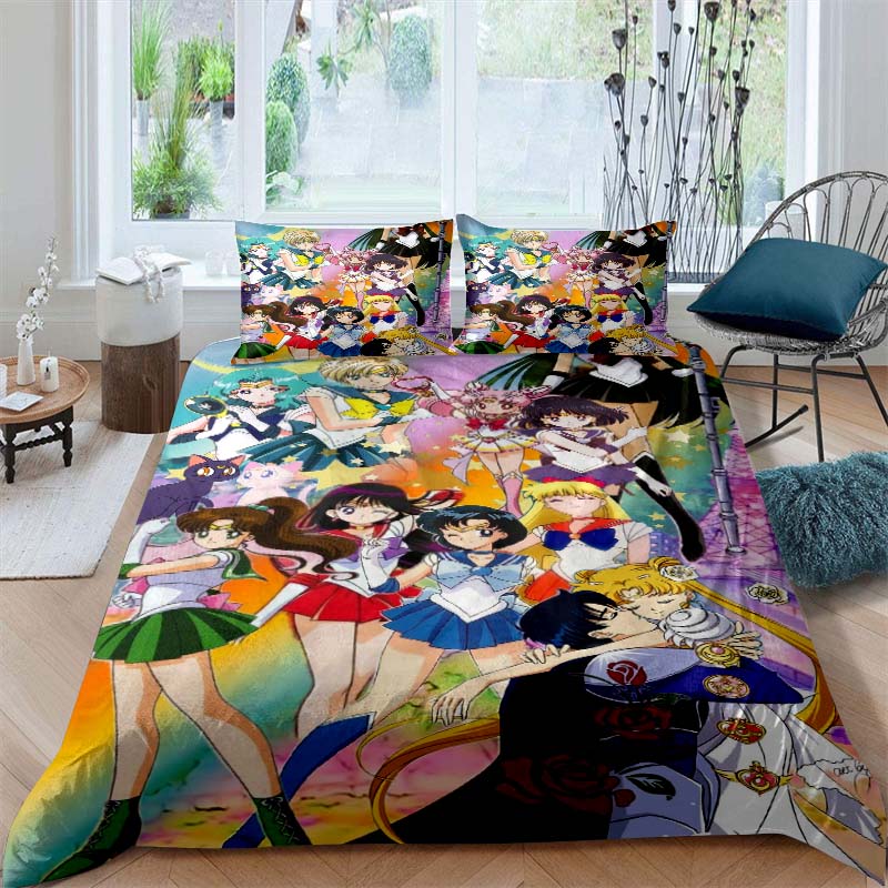 Anime/cartoon Style Tsukino Usagi Three-piece Luxury Bedding Set, Including Large and King Sizes, Perfect As A Holiday Gift.01