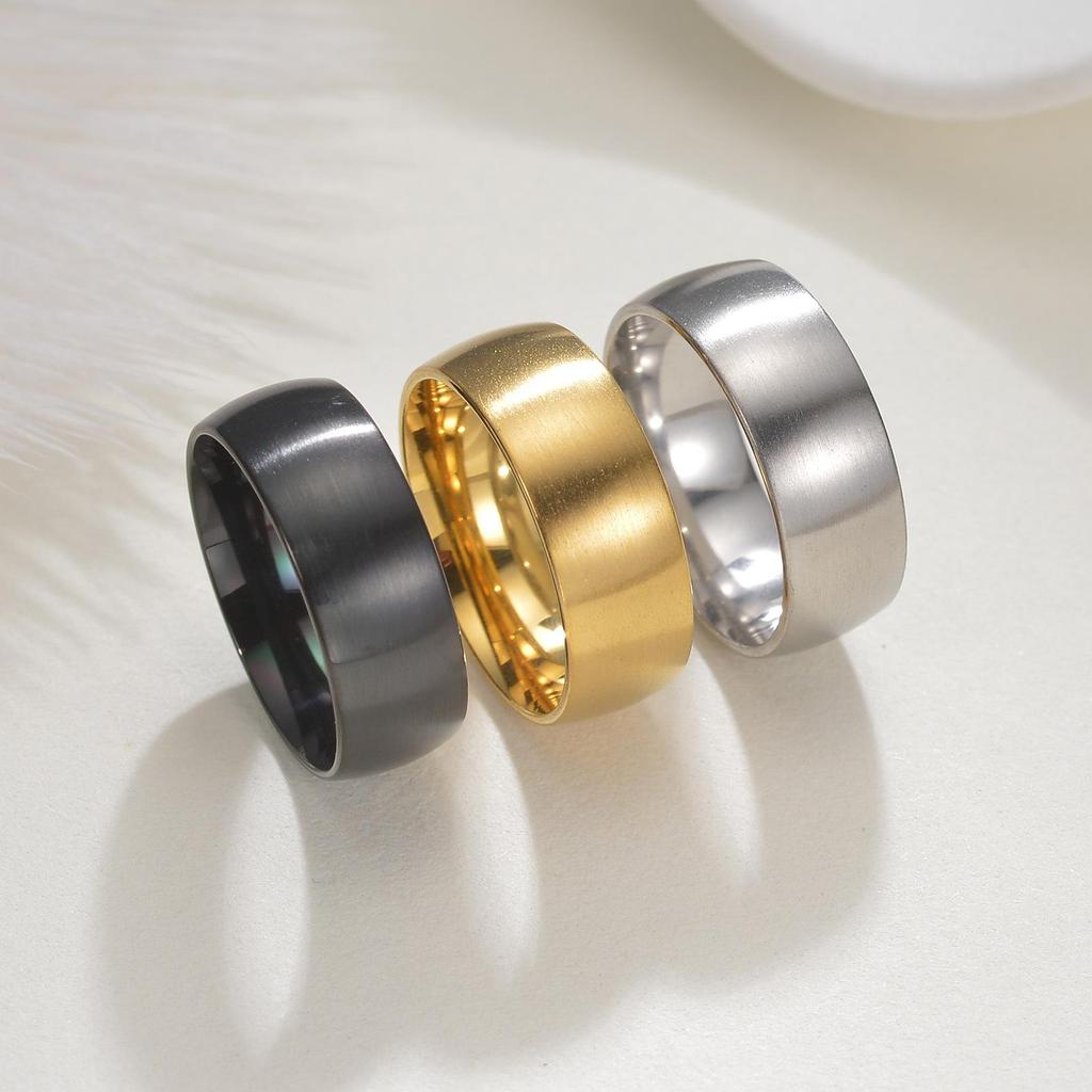 Trendy 8MM Men's Brushed Stainless Steel Ring - Round Arc, Colorfast, Standard US Size