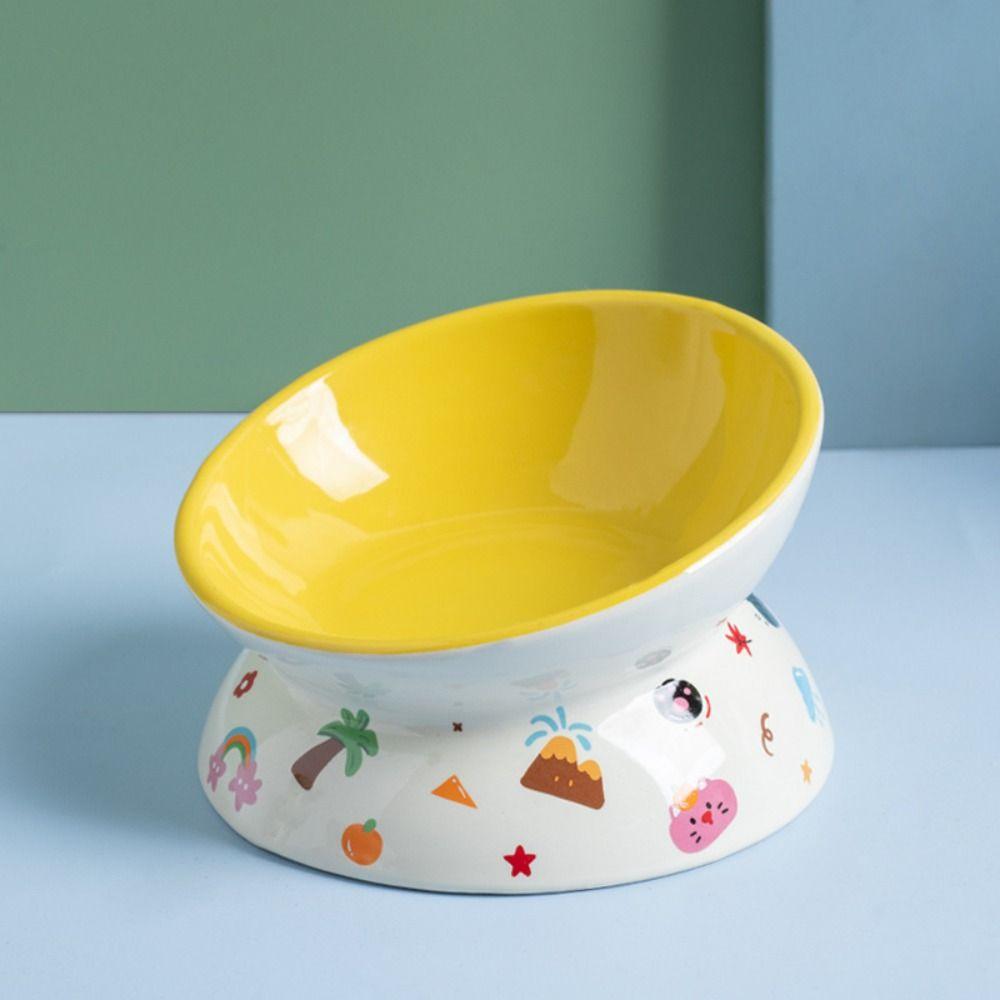 Ceramic Cat Bowl Anti Tipping Large Capacity Dog Food Feeding Basin Flat/Slanted Mouth Non-slip Pet High Foot Bowl Kitten Puppy