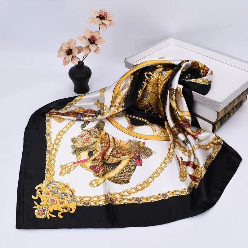 Silk Scarves Women Luxury Brand Summer Fashion Designer Head Hair Scarf Hijab Bandana Foulard Femme Headscarf