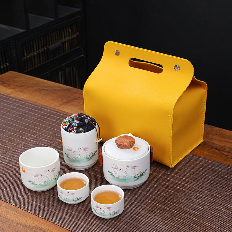 Year of the Rabbit Outdoor Travel Kung Fu Tea Set Creative Ceramic Kuaike Complete Set Company Business Event Gifts