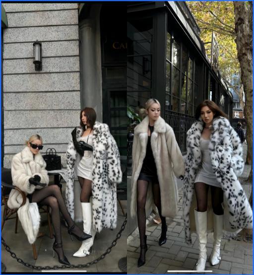 Women's leopard print imitation fur jacket fox hair long coat toka hooded winter mink trench coat fur