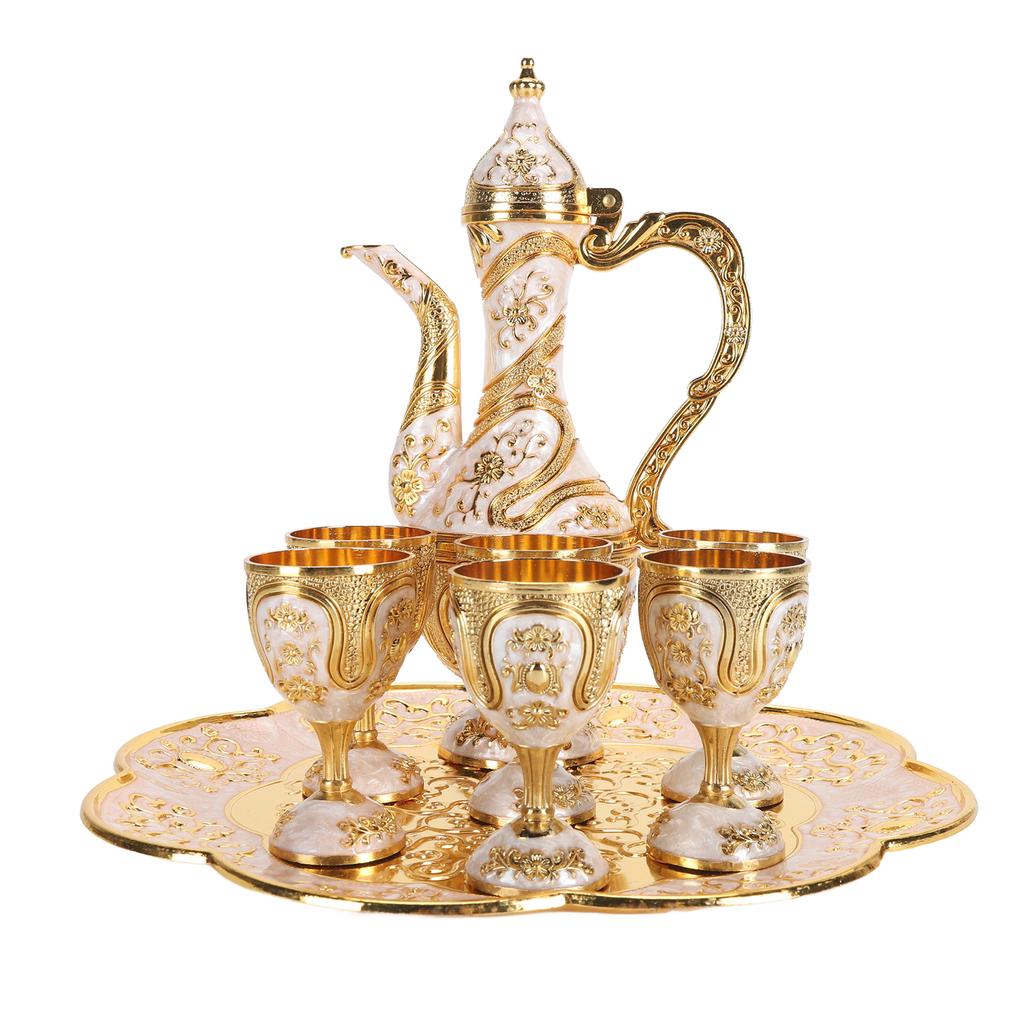 Vintage Turkish Tea Set Multifunctional Zinc Alloy Tea Pot Cups Set with Tea Tray for Party