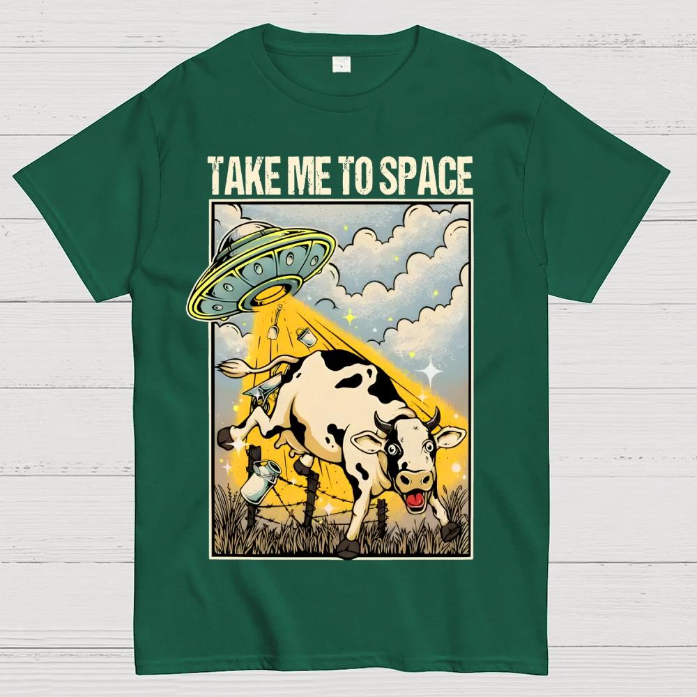 Take Me to Space - Alien Cow Abduction 100% Cotton Summer Casual Cool Loose T-Shirt