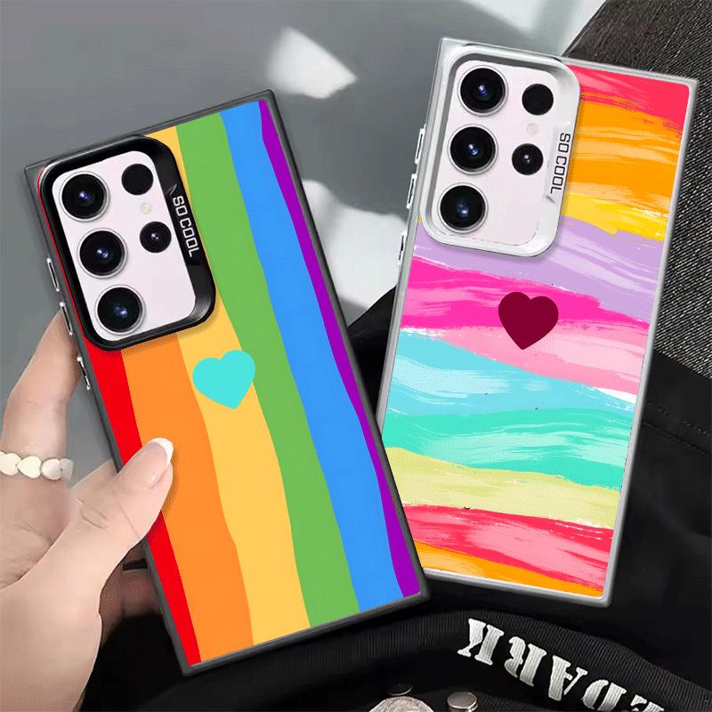 Rainbow Gradient Love Desgin Soft Phone Case for Samsung Galaxy S24 S25 FE S26 Edge S23 Ultra S22 Plus S21 + Shockproof Cover Ba