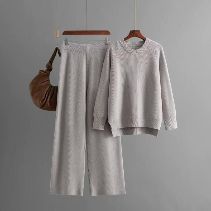 Fashion Wind Thick Loose Knitting Sweater Pants Suit Knitted Sweater and Pants Set