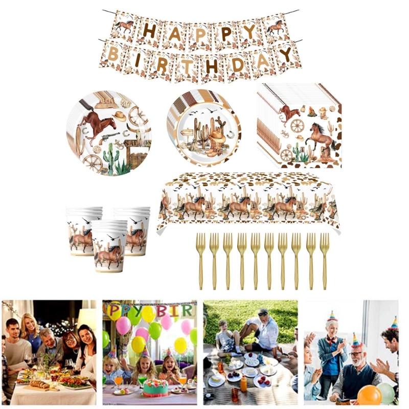 Horse Party Tableware Birthday Party Tableware Western Baby Shower Disposable Dinnerware,Horse Themed Party Tableware
