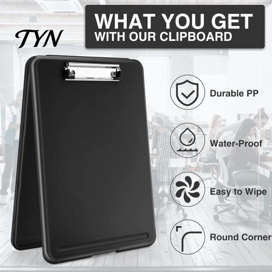 Portable File Folder Plastic Storage Clipboard, Letter Size Slimcase with Pen Holder, 200 Ergonomic Handle Clip Board Sheet Capacity, Durable Document