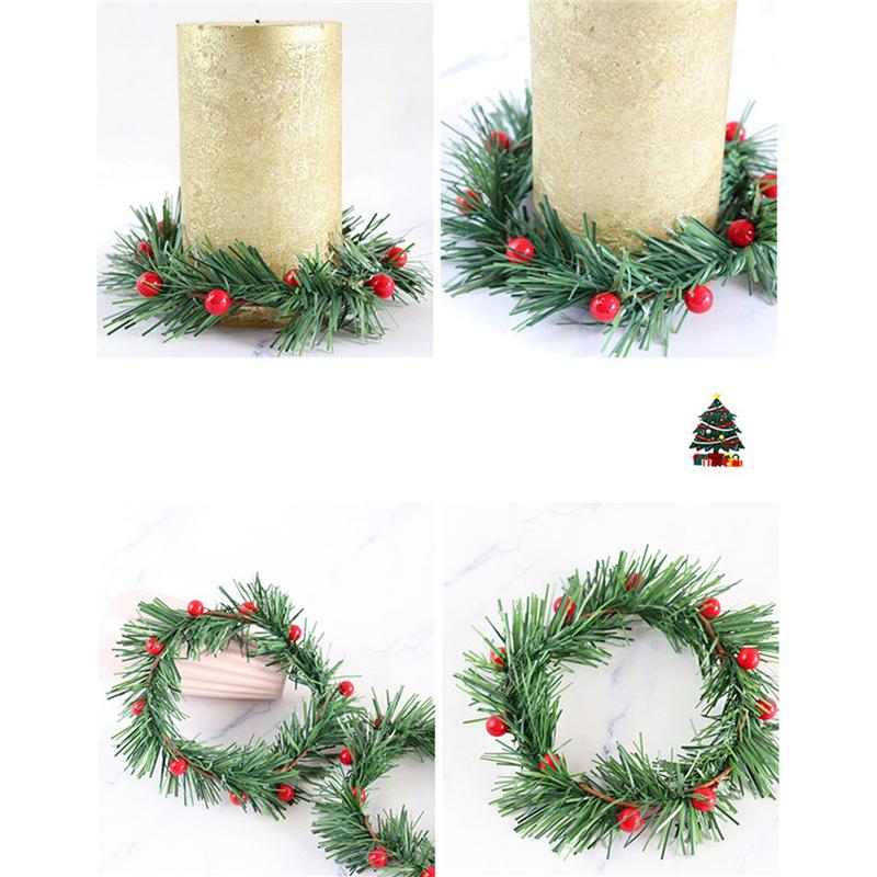 ABKS-32 PCS Holly Berry Candle Ring Small Artificial Red Berries Pine Needles Wreath For Christmas Garland Ornaments Decor