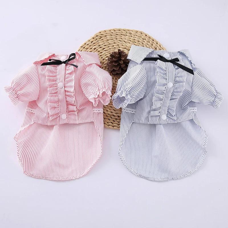 Summer Puppy Dog Cat T-shirt Skirt Fashion Stripe Pet Clothes for Small Dogs Chihuahua Yorkshire Poodle Shirts mascotas Clothing
