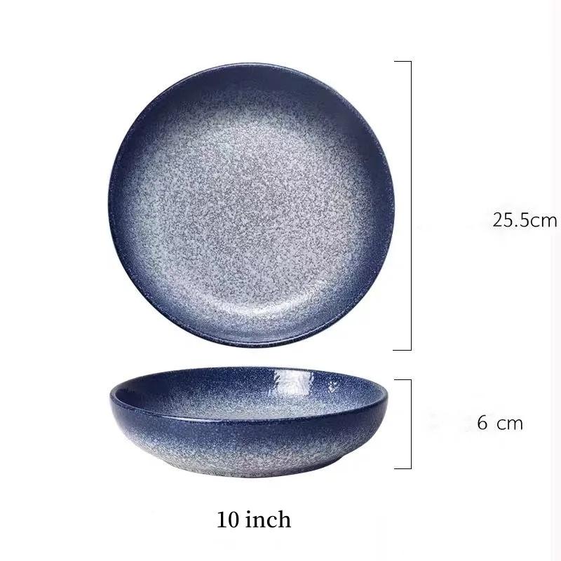 Multifunction Black Circle Dinner Plate Creative Salad Bowl Ceramic Dessert Tray Steak Pasta Dish Dinnerware Microwave Safe