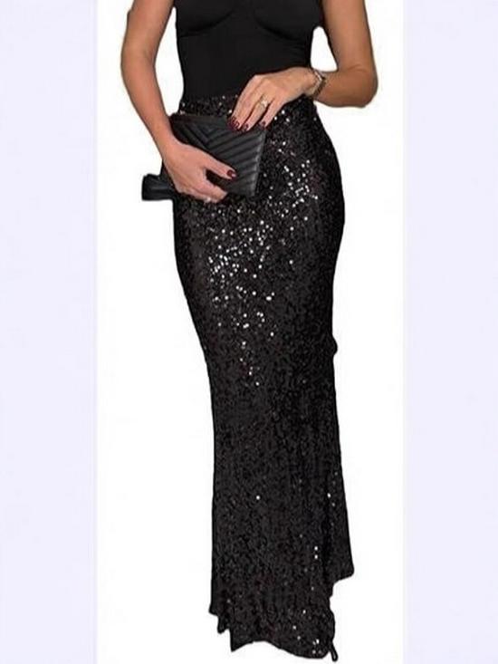European & American Fashion Sequin High-Waist Midi Skirt for Women