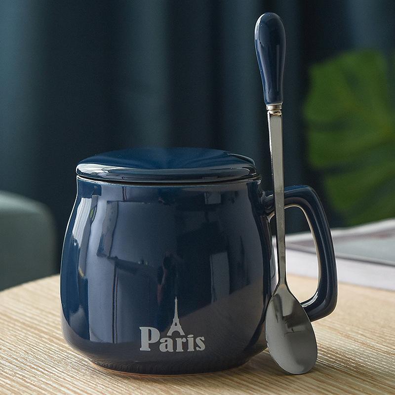 Creative Ceramic Cup With Lid And Spoon Milk Cup Day Breakfast Cup Coffee Cup Customization