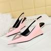 Fashion Wedges Women Shoes High Heel Shallow Pointed Toe Hollow Back Straps Patent Leather Triangle Metal Crystal Buckle Pumps