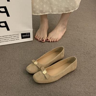 Xiaoxiangfeng French Suede Women's Sleeve Single Shoes Women's Shoes Gentle Fairy Evening Temperament Bow Beanie Shoes