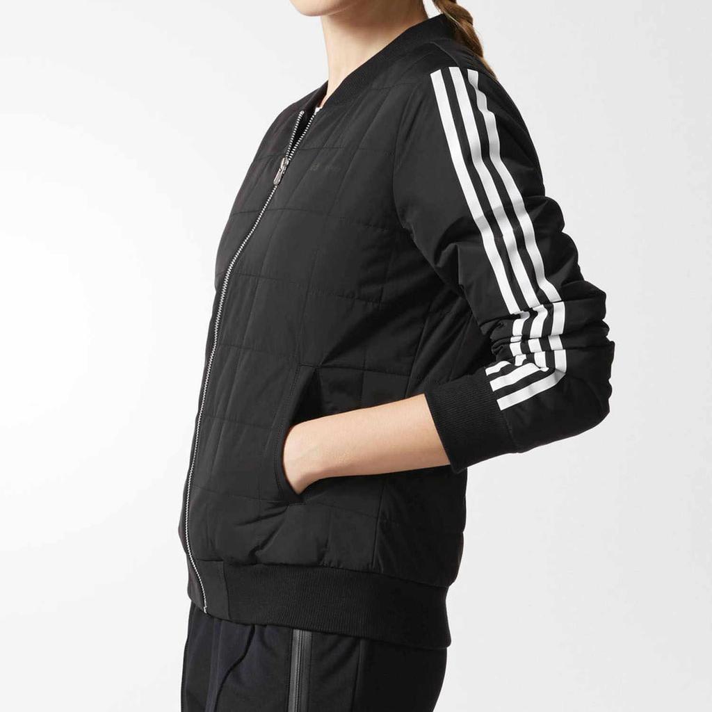 Adidas Solid Color Flight Collar Casual Jacket Zipper Cotton Coat Women Jackets Black BP6473