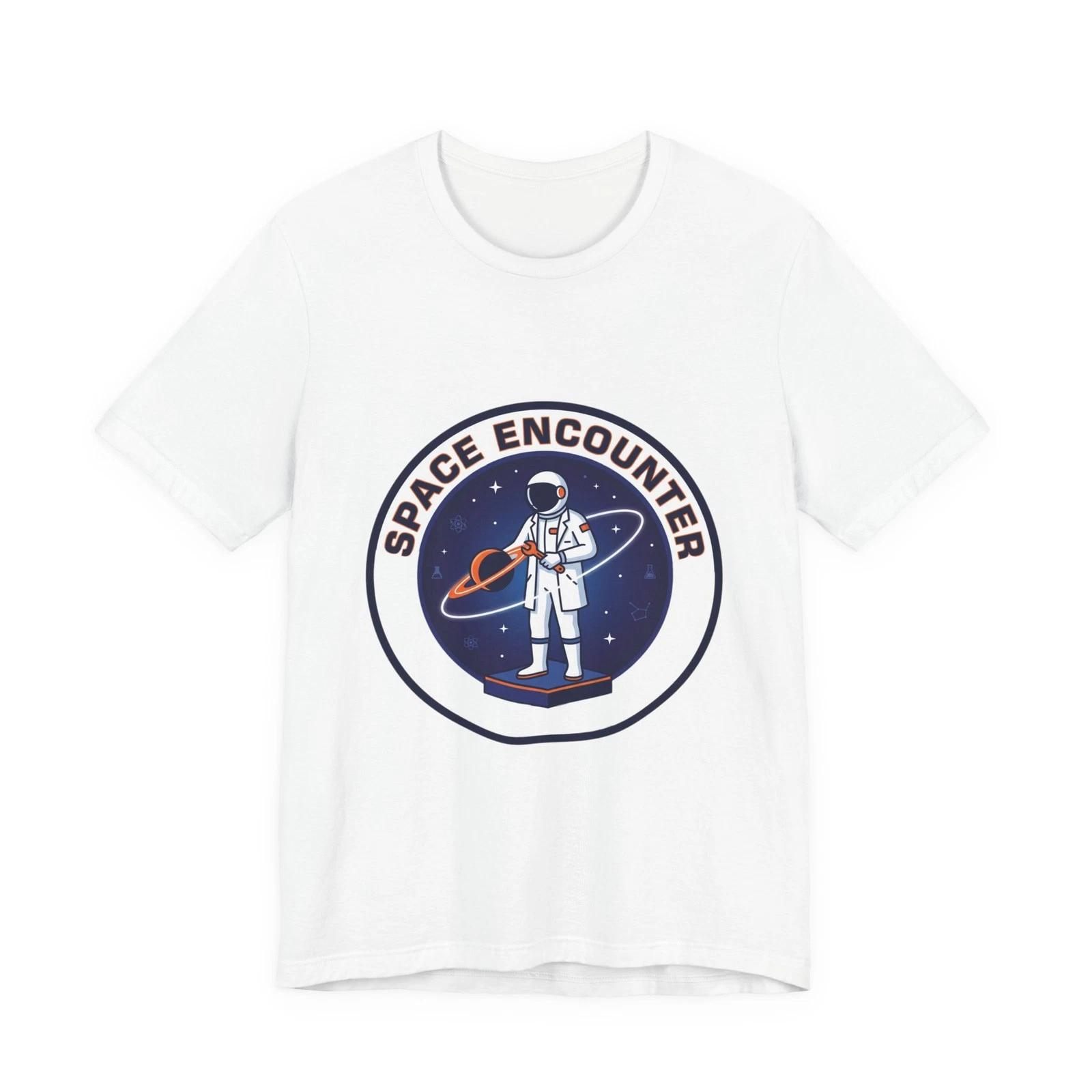 Space Encounter Astronaut Tee | mission patch, cosmic science nerd XL