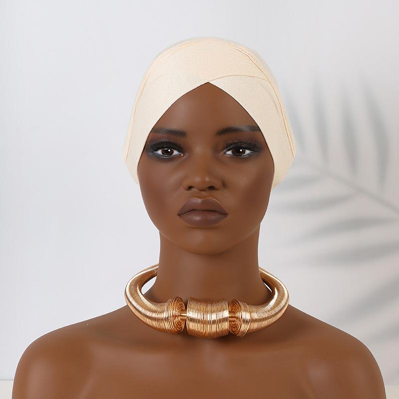 Hijab Caps Headdress Solid Color Muslim Underscarf Cap Soft Elastic Crossed Forehead Female Headscarf Turban Bonnet