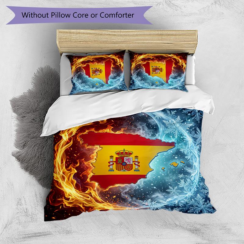 Spain Football Printed Bedding 3 Piece Set Cozy Breathable Bed Cover Set As Housewarming Holiday Gift