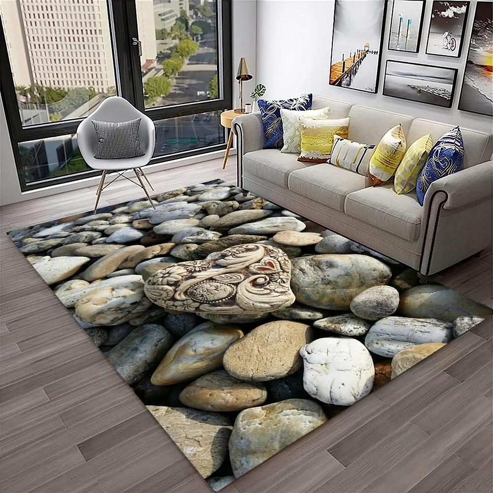 3D Stone Pebbles Footprint Beach Carpet Rug for Home Living Room Bedroom Sofa Doormat Decor,Kid Play Area Rug Non-slip Floor Mat