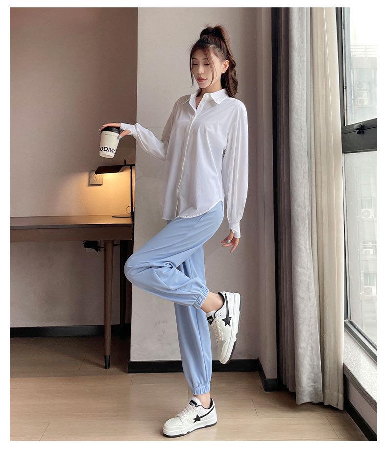 Women's Summer 2024 Ice Silk Sun Protection Set: Loose Shirt & Quick-Dry Pants.