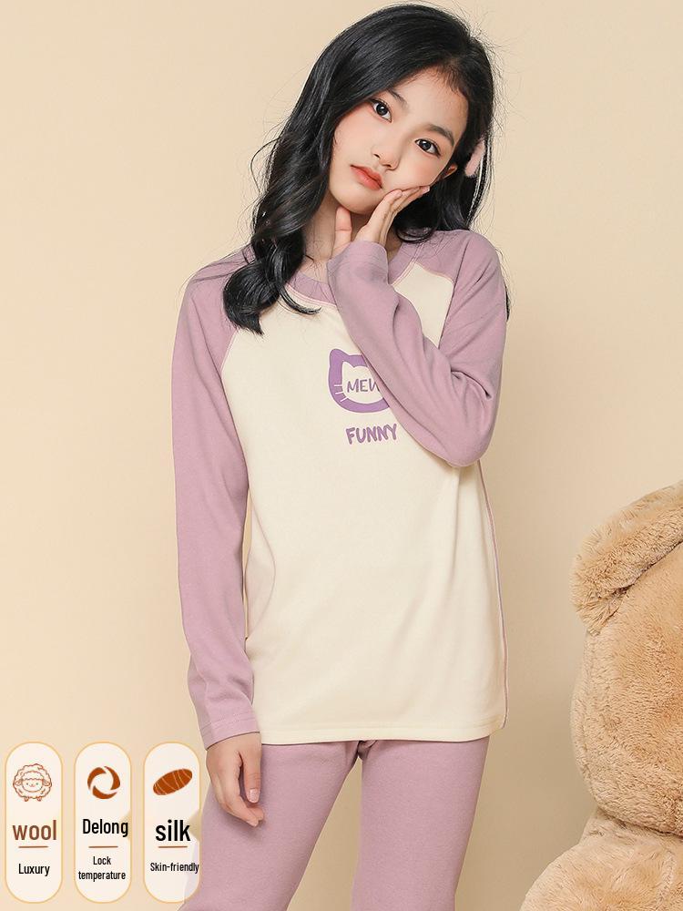 Girls' Thickened Velvet Pajama Set: Warm Autumn/Winter Sleepwear for Teens & Kids