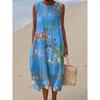 European and American New Summer Flower Ocean Printing European Size Round Neck Sleeveless Long Dress Creative Loose Dress