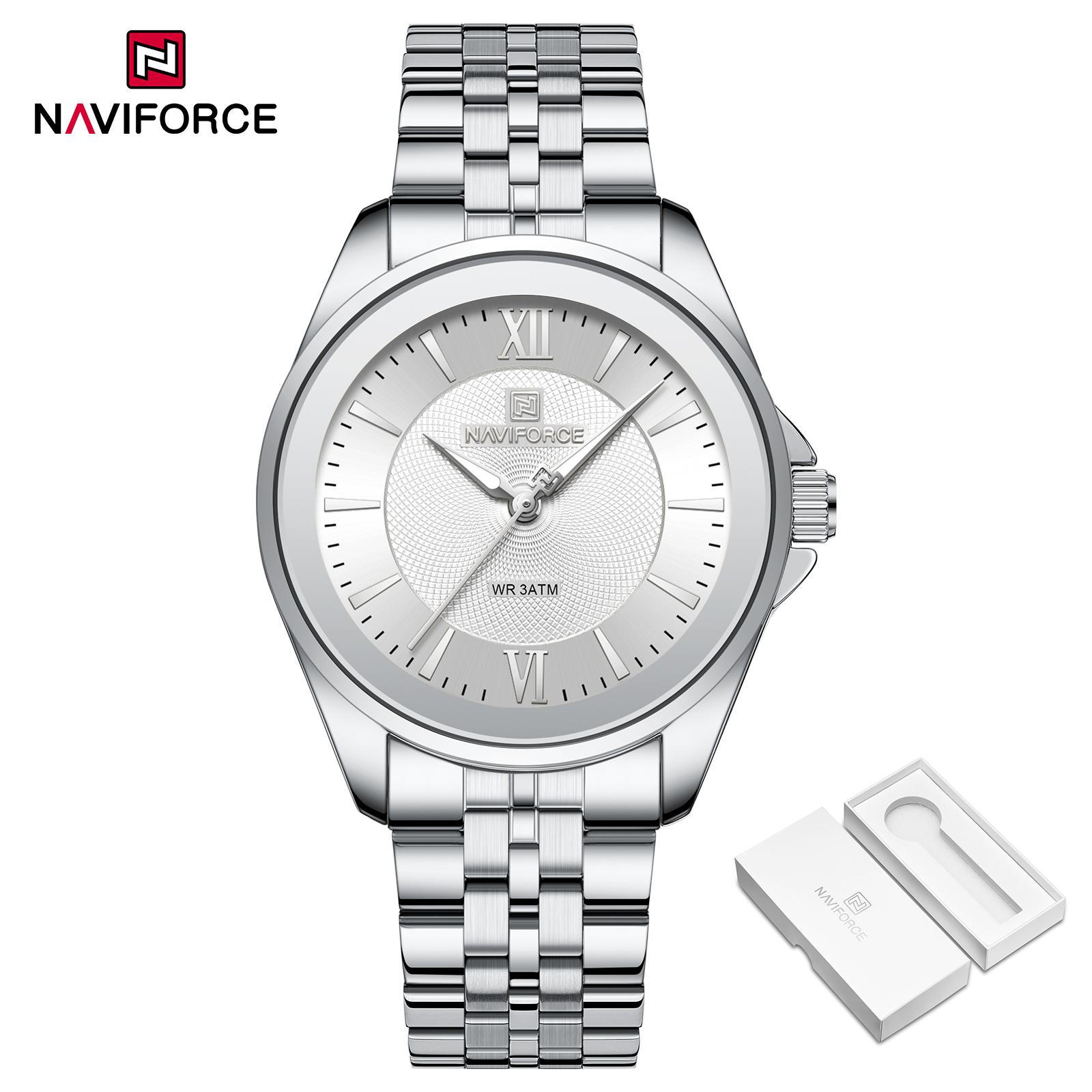 

NAVIFORCE Original Women Casual Quartz Watch Waterproof 3ATM Stainless Steel Strap Round Case Simple Lady Fashion Accessories Watch NF5067 серебряный