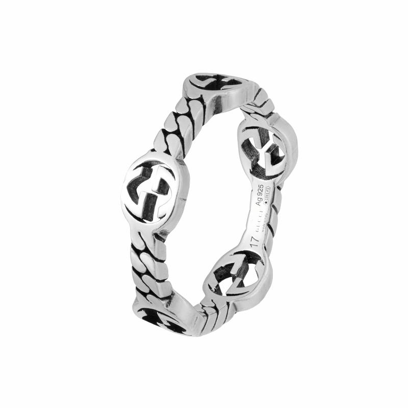 Gucci Ring Interlocking Interlocking Double G Pattern Glossy Retro Distressed 925 Silver 26 Basic Packaging-dust Bag + Packaging Box (color Random)
