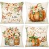 NIGHT Fall Pillow Covers 18x18 Set of 4 Thanksgiving Farmhouse Decorations Leaves Pumpkin Outdoor Fall Decor Throw Pillow Covers Floral Mason Jars