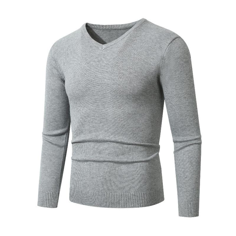 Autumn and Winter Bottoming Warm V-neck Sweater Men's Solid Color Slim-fitting Youth Bottoming Knitted Sweater