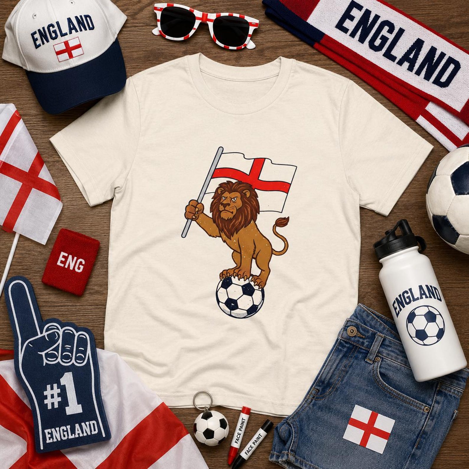 England Lion Youth Soccer Tee I England Flag Football Shirt S