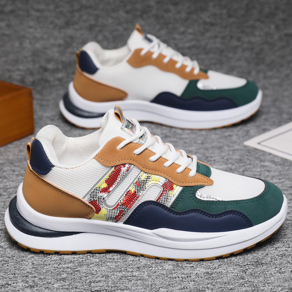 Popular men's breathable mesh running shoes thick-soled wear-resistant shock-absorbing sports shoes universal trendy shoes in stock