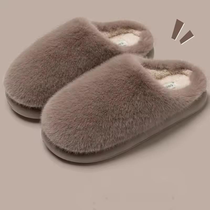 Winter Women's Faux Fur Warm Slippers-Plush Toe-Cover Slip-Resistant House Shoes,Soft Cozy Indoor Slides with Thick Sole