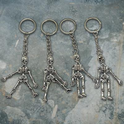 Totenkopf-Schlüsselanhänger, Punk, Mehrgelenk-Skelett, Schlüsselanhänger, Auto-Anhänger, Gothic-Horror-Anhänger, Halloween, Geisterkopf, Schmuck, Paar-Geschenk