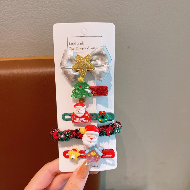 Mori Style Christmas Hair Accessories: Cute Deer & Snowman Clips, Red Rubber Bands for Little Girls