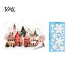Holiday Decoration Decals Christmas Static Window Clings, Snowy Town House Snowflake Glass Decals, Reusable Seasonal Party Supplies Xmas Stickers,